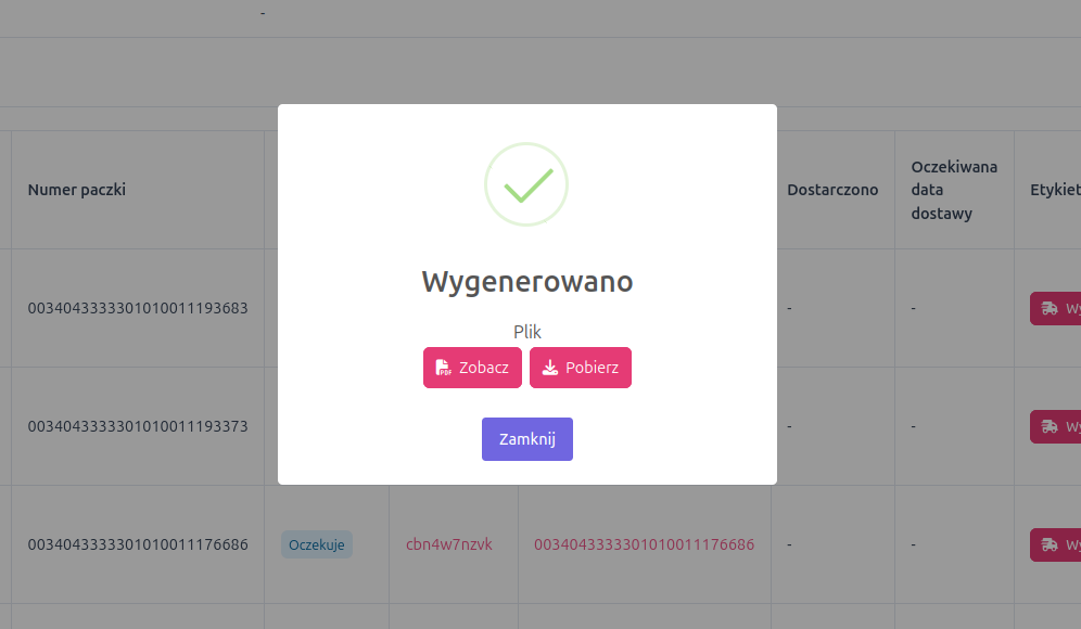 Wygenerowane etykiety